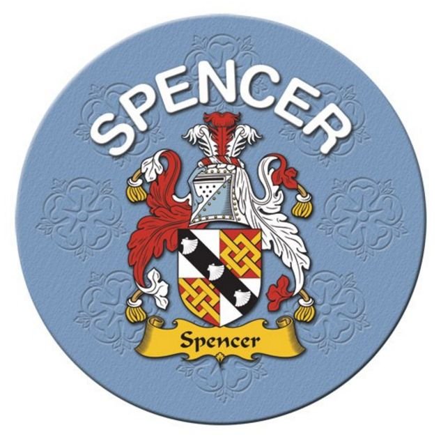 Image 1 of Spencer Coat of Arms Cork Round English Family Name Coasters Set of 2