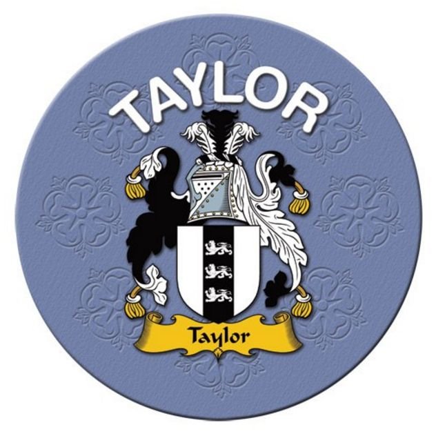 Image 1 of Taylor Coat of Arms Cork Round English Family Name Coasters Set of 4