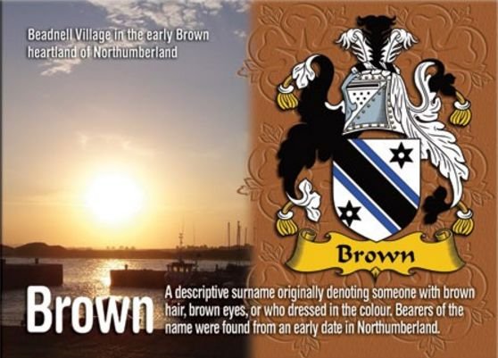 Image 1 of Brown Coat of Arms English Family Name Fridge Magnets Set of 2