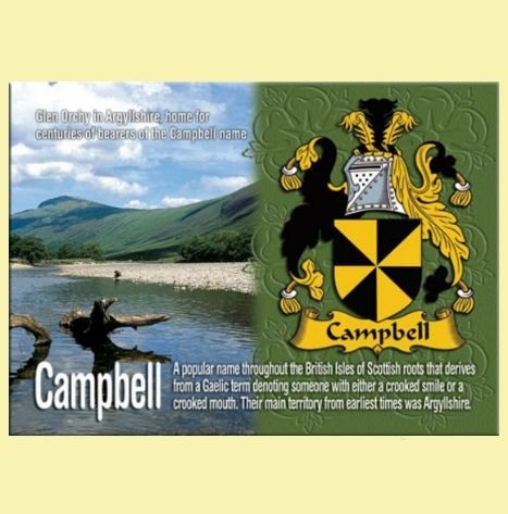 Image 0 of Campbell Coat of Arms English Family Name Fridge Magnets Set of 2