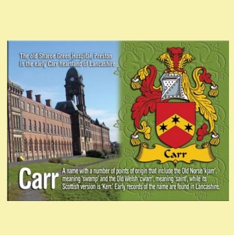 Image 0 of Carr Coat of Arms English Family Name Fridge Magnets Set of 2