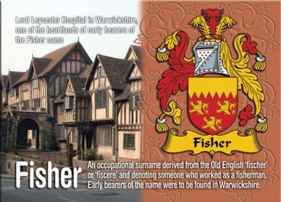 Image 1 of Fisher Coat of Arms English Family Name Fridge Magnets Set of 4