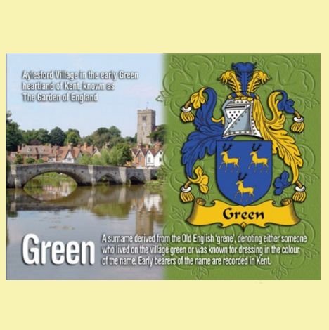 Image 0 of Green Coat of Arms English Family Name Fridge Magnets Set of 4