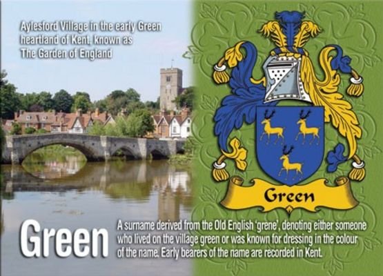 Image 1 of Green Coat of Arms English Family Name Fridge Magnets Set of 4