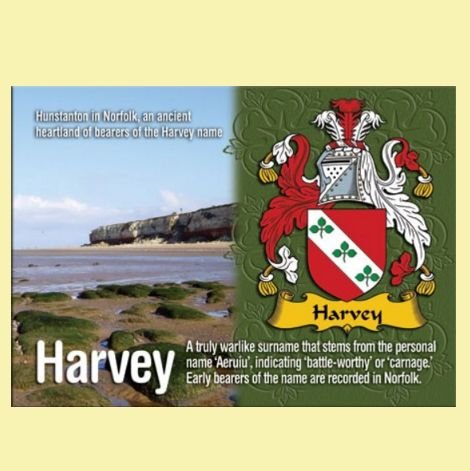 Image 0 of Harvey Coat of Arms English Family Name Fridge Magnets Set of 4