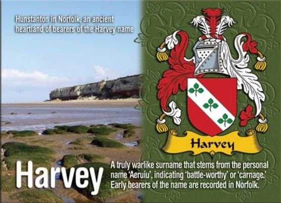 Image 1 of Harvey Coat of Arms English Family Name Fridge Magnets Set of 4