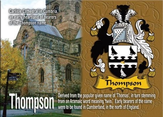 Image 1 of Thompson Coat of Arms English Family Name Fridge Magnets Set of 4