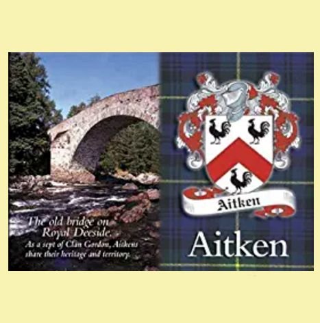 Image 0 of Aitken Coat of Arms Scottish Family Name Fridge Magnets Set of 2