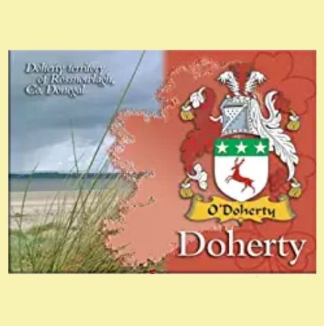 Image 0 of Doherty Coat of Arms Irish Family Name Fridge Magnets Set of 2