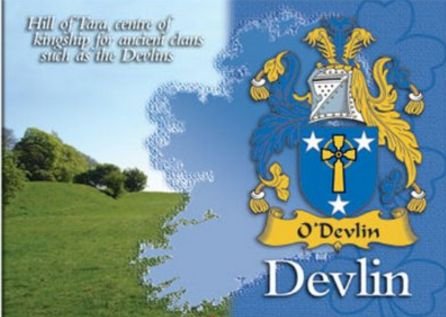 Image 1 of Devlin Coat of Arms Irish Family Name Fridge Magnets Set of 2