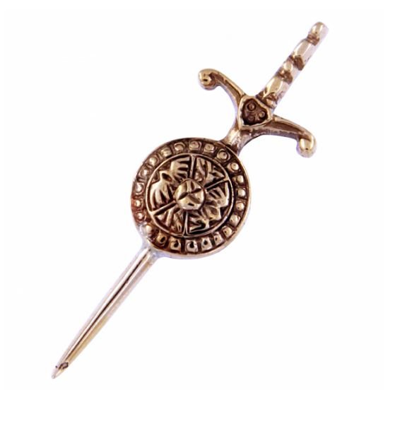 Image 1 of Sword and Shield Detailed Polished Bronze Brooch