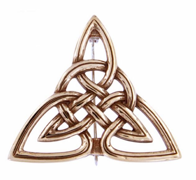 Image 1 of Triangular Celtic Knotwork Polished Bronze Brooch