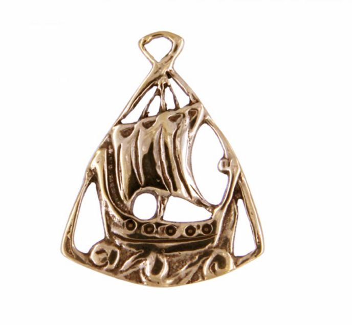 Image 1 of Viking Ship Norse Themed Polished Bronze Brooch