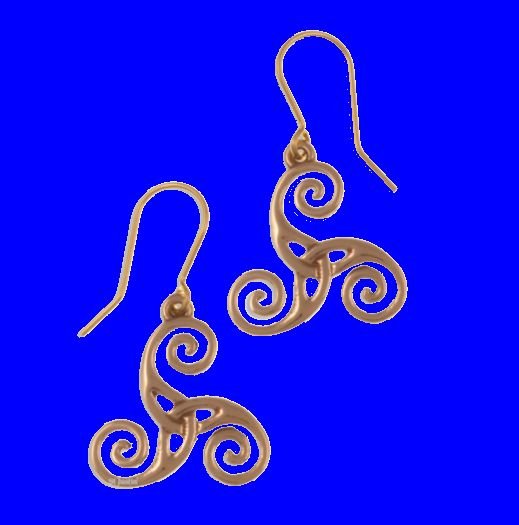 Image 0 of Celtic Triscele Trinity Knotwork Sheppard Hook Bronze Earrings