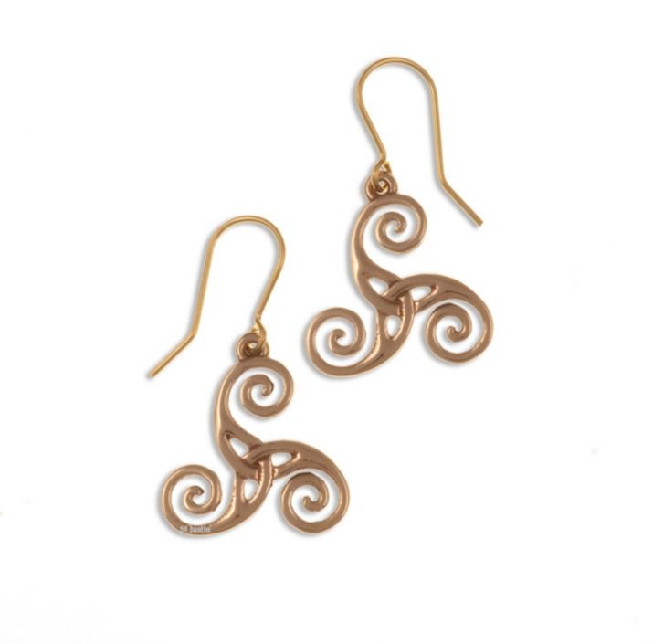 Image 1 of Celtic Triscele Trinity Knotwork Sheppard Hook Bronze Earrings