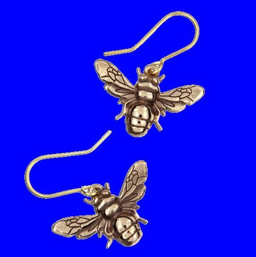 Image 0 of Buzzing Bumble Bee Insect Themed Sheppard Hook Bronze Earrings