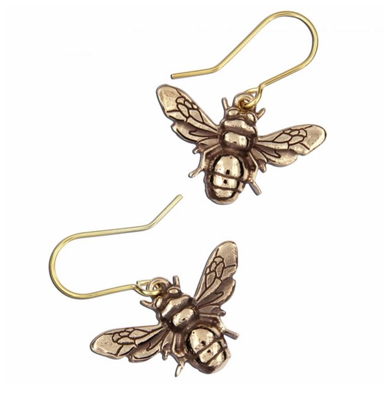 Image 1 of Buzzing Bumble Bee Insect Themed Sheppard Hook Bronze Earrings