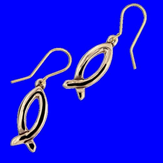 Image 0 of Christian Fish Baptism Polished Sheppard Hook Bronze Earrings