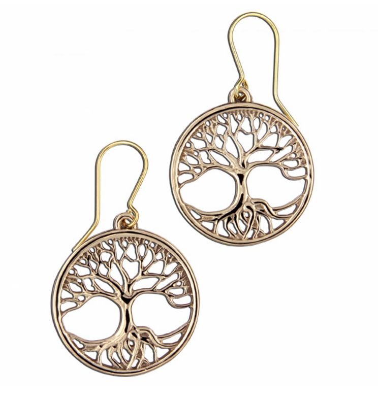 Image 1 of Tree Of Life Circular Polished Sheppard Hook Bronze Earrings