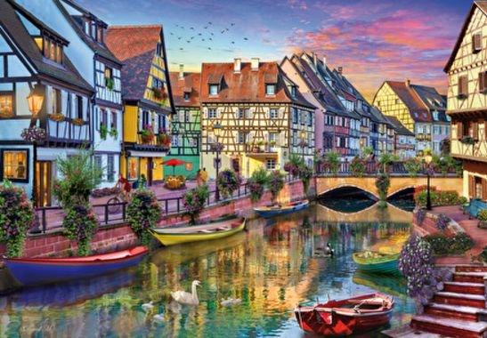 Image 1 of Colmar Canal Location Themed Magnum Wooden Jigsaw Puzzle 750 Pieces