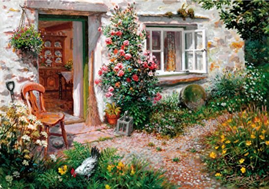 Image 1 of Roses Around The Door Fine Art Themed Maestro Wooden Jigsaw Puzzle 300 Pieces