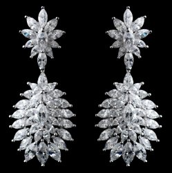 Leaf Burst Marquise Cubic Zirconia Sterling Silver Earrings 