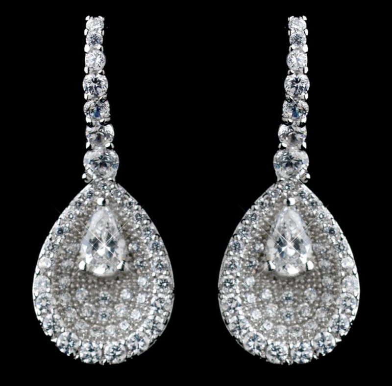 Image 0 of Crystal Encrusted Oval Teardrop Centre Cubic Zirconia Sterling Silver Earrings 