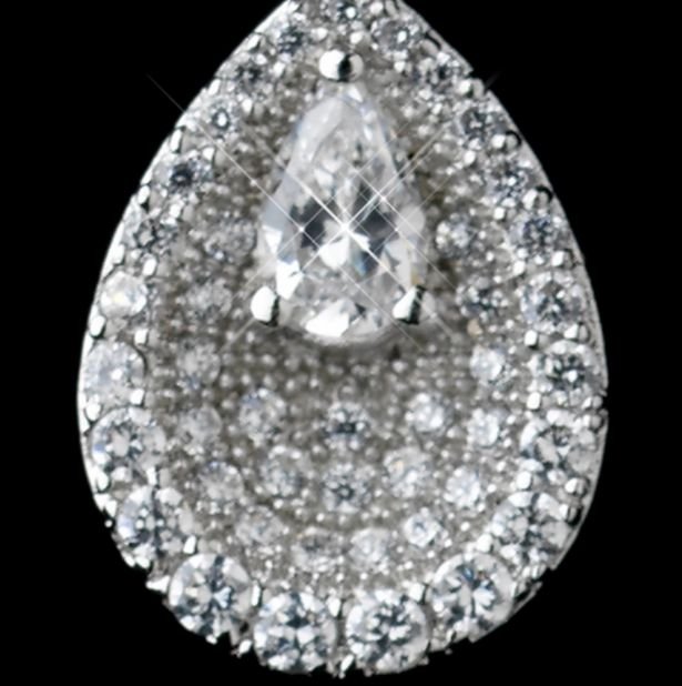 Image 1 of Crystal Encrusted Oval Teardrop Centre Cubic Zirconia Sterling Silver Earrings 