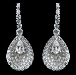 Crystal Encrusted Oval Teardrop Centre Cubic Zirconia Sterling Silver Earrings 
