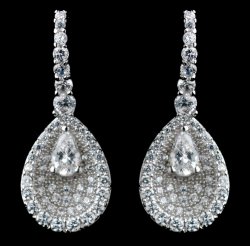 Crystal Encrusted Oval Teardrop Centre Cubic Zirconia Sterling Silver Earrings 