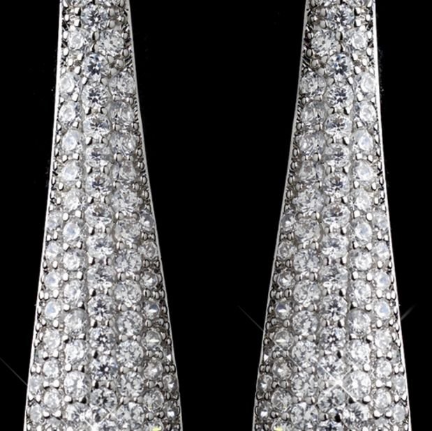Image 1 of Long Pave Cubic Zirconia Crystal Encrusted Sterling Silver Earrings 