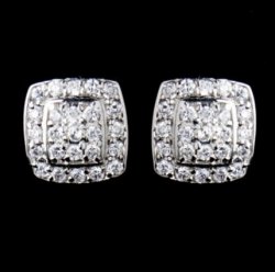 Square Pave Cubic Zirconia Crystal Encrusted Stud Sterling Silver Earrings 