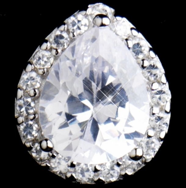 Image 1 of Pear Pave Cubic Zirconia Crystal Encrusted Stud Sterling Silver Earrings 