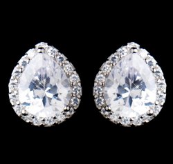 Pear Pave Cubic Zirconia Crystal Encrusted Stud Sterling Silver Earrings 