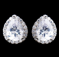 Pear Pave Cubic Zirconia Crystal Encrusted Stud Sterling Silver Earrings 