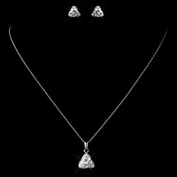 Triangle Cubic Zirconia Sterling Silver Wedding Bridal Necklace Earrings Set