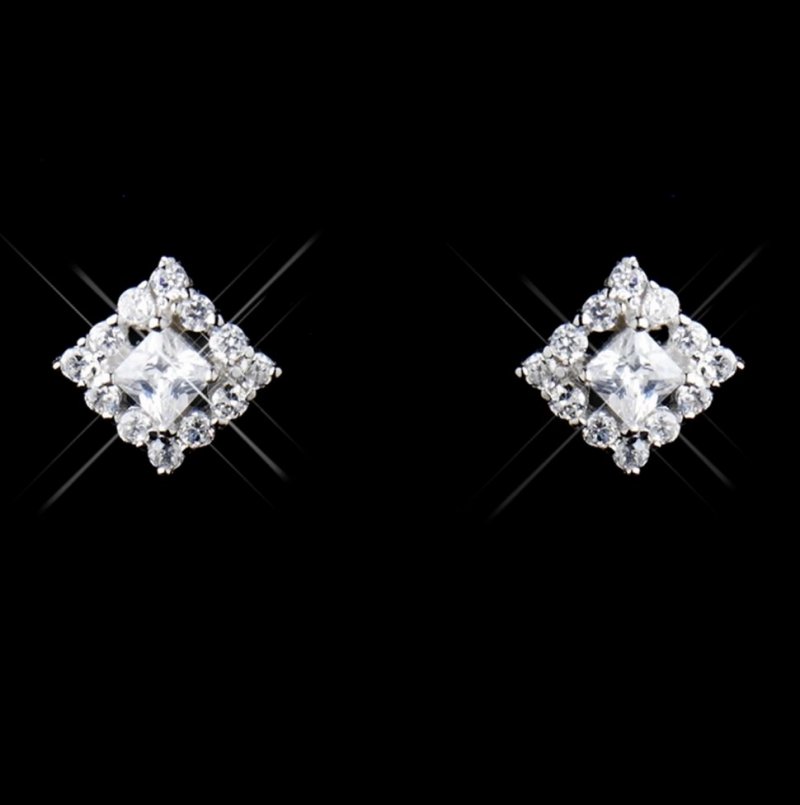 Image 2 of Square Cubic Zirconia Sterling Silver Wedding Bridal Necklace Earrings Set