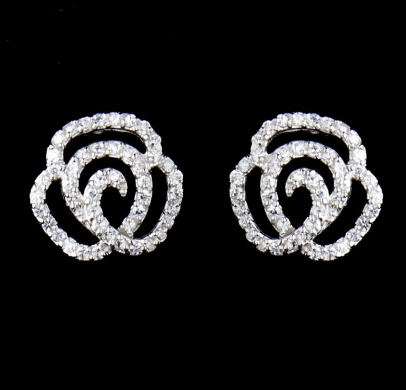 Image 2 of Rose Cubic Zirconia Sterling Silver Wedding Bridal Necklace Earrings Set
