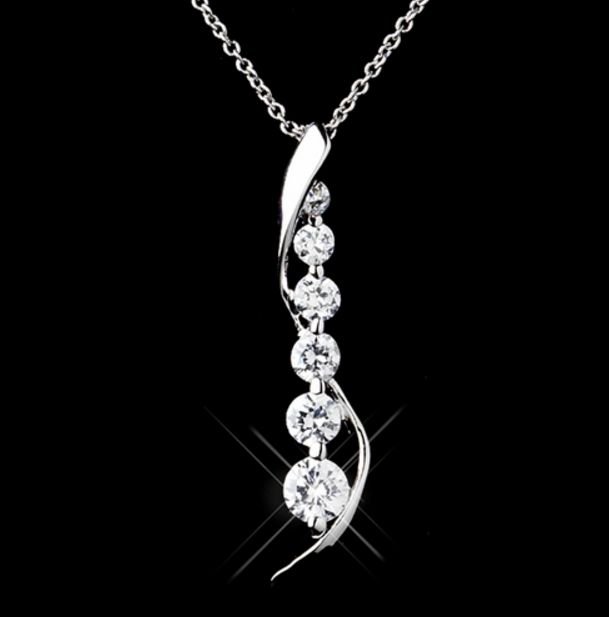 Image 1 of Twist Drop Cubic Zirconia Sterling Silver Wedding Bridal Necklace Earrings Set