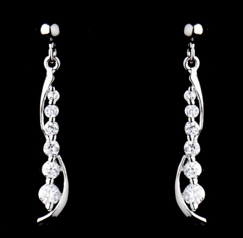 Image 2 of Twist Drop Cubic Zirconia Sterling Silver Wedding Bridal Necklace Earrings Set