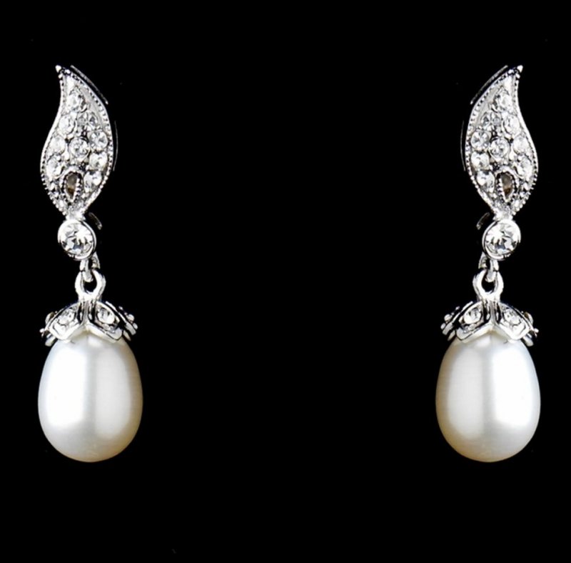 Image 1 of Ornate Freshwater Pearl Sterling Silver Wedding Bridal Necklace Earrings Set