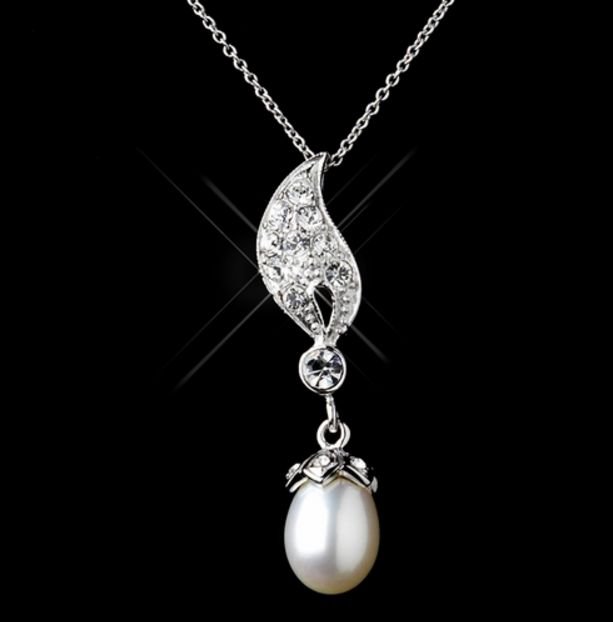 Image 2 of Ornate Freshwater Pearl Sterling Silver Wedding Bridal Necklace Earrings Set