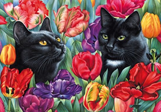 Image 1 of Amongst The Tulips Animal Themed Maestro Wooden Jigsaw Puzzle 300 Pieces