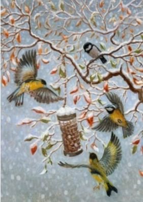 Image 1 of Breakfast In The Snow Bird Themed Maestro Wooden Jigsaw Puzzle 300 Pieces