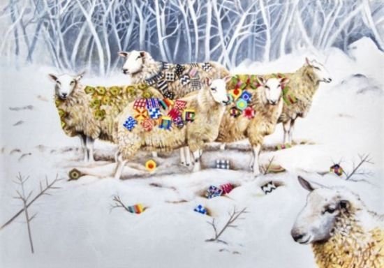 Image 1 of Sheep With Patchwork Animal Themed Millenium Wooden Jigsaw Puzzle 1000 Pieces