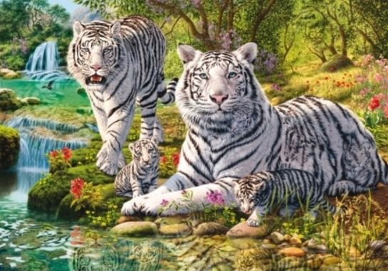 Image 1 of White Tiger Clan Animal Themed Millenium Wooden Jigsaw Puzzle 1000 Pieces