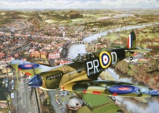 Image 1 of Spitfire Over Henley Aviation Themed Mega Wooden Jigsaw Puzzle 500 Pieces