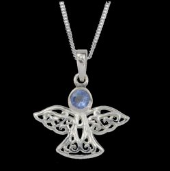 Birthstone Celtic Angel March Stone Sterling Silver Pendant