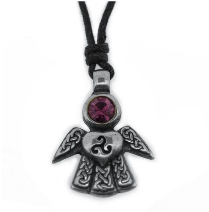 Image 1 of Celtic Angel February Birthstone Stylish Pewter Pendant