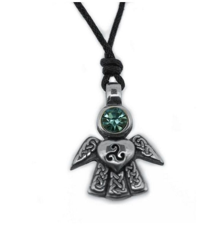 Image 1 of Celtic Angel March Birthstone Stylish Pewter Pendant